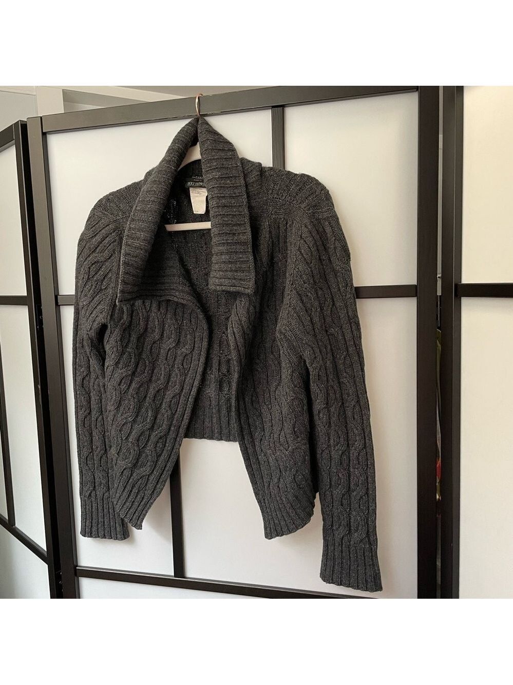 MaxMara Cashmere Angora Wool Cardigan Cable Knit Sweater Shawlneck Gray Medium